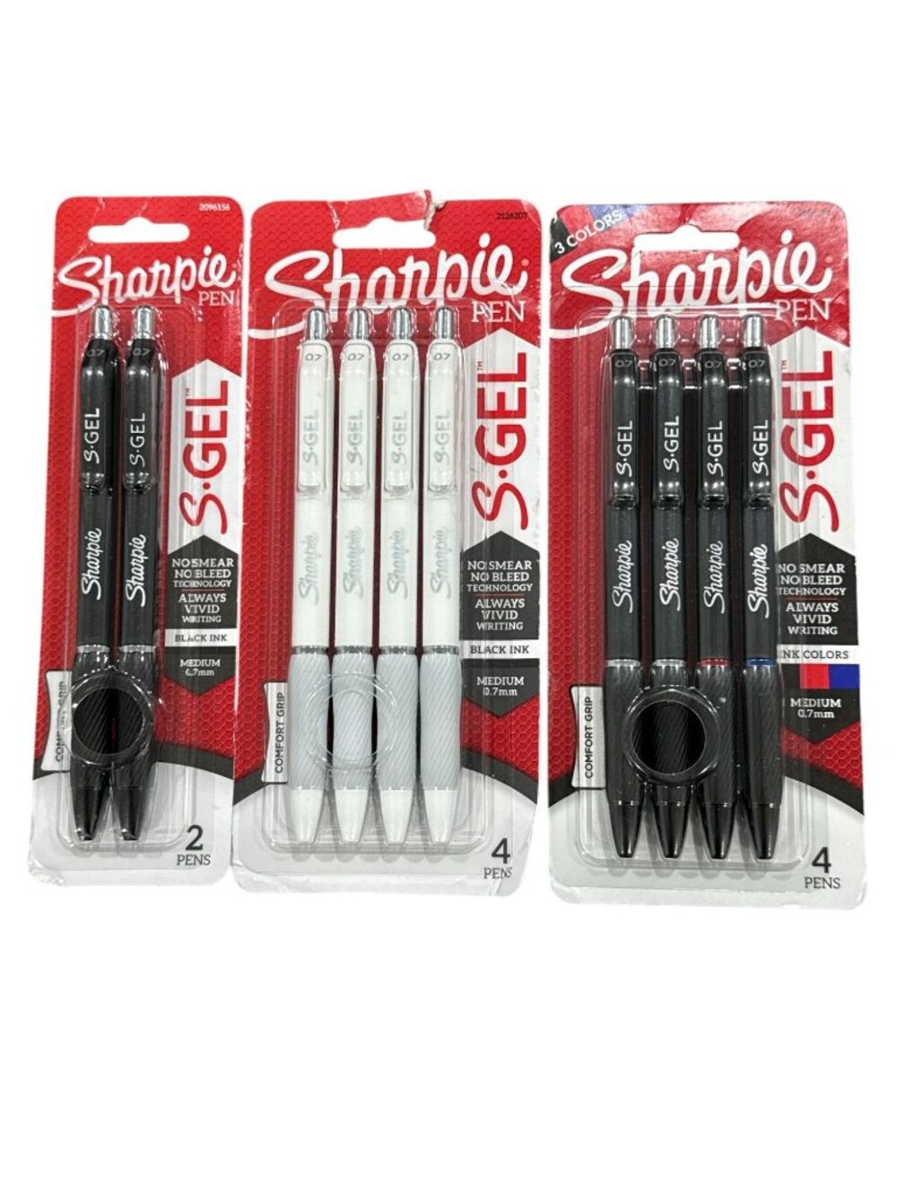 Set of 3 Sharpie S-Gel Pens Assorted Ink Colors 0.7mm Medium Point No Smear Comf